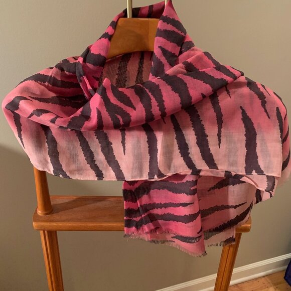 Vintage 80s  Album by Kenzo pink & black tiger stripped wool faded scarf - Picture 4 of 8